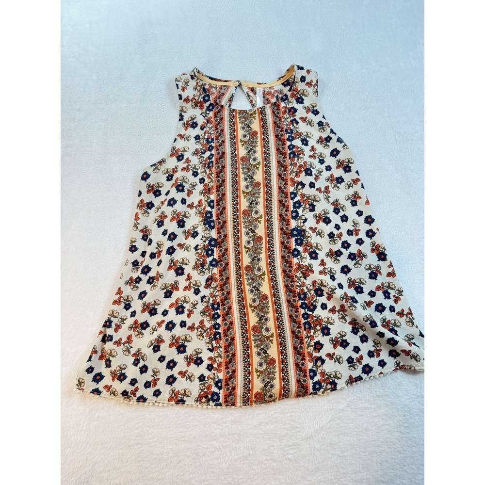 Xhilaration Boho Mixed Print Tank Top Floral Geometric Gray Back Size L
